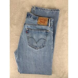 Vintage Levis 505 Jeans Men 36x30 Blue Straight Fit Distressed Light Wash Denim